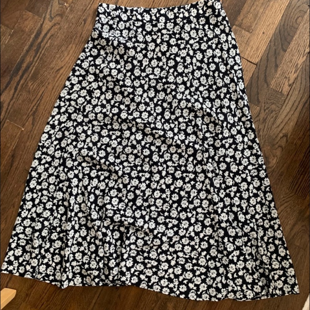 Zara Black and White Floral Midi Skirt